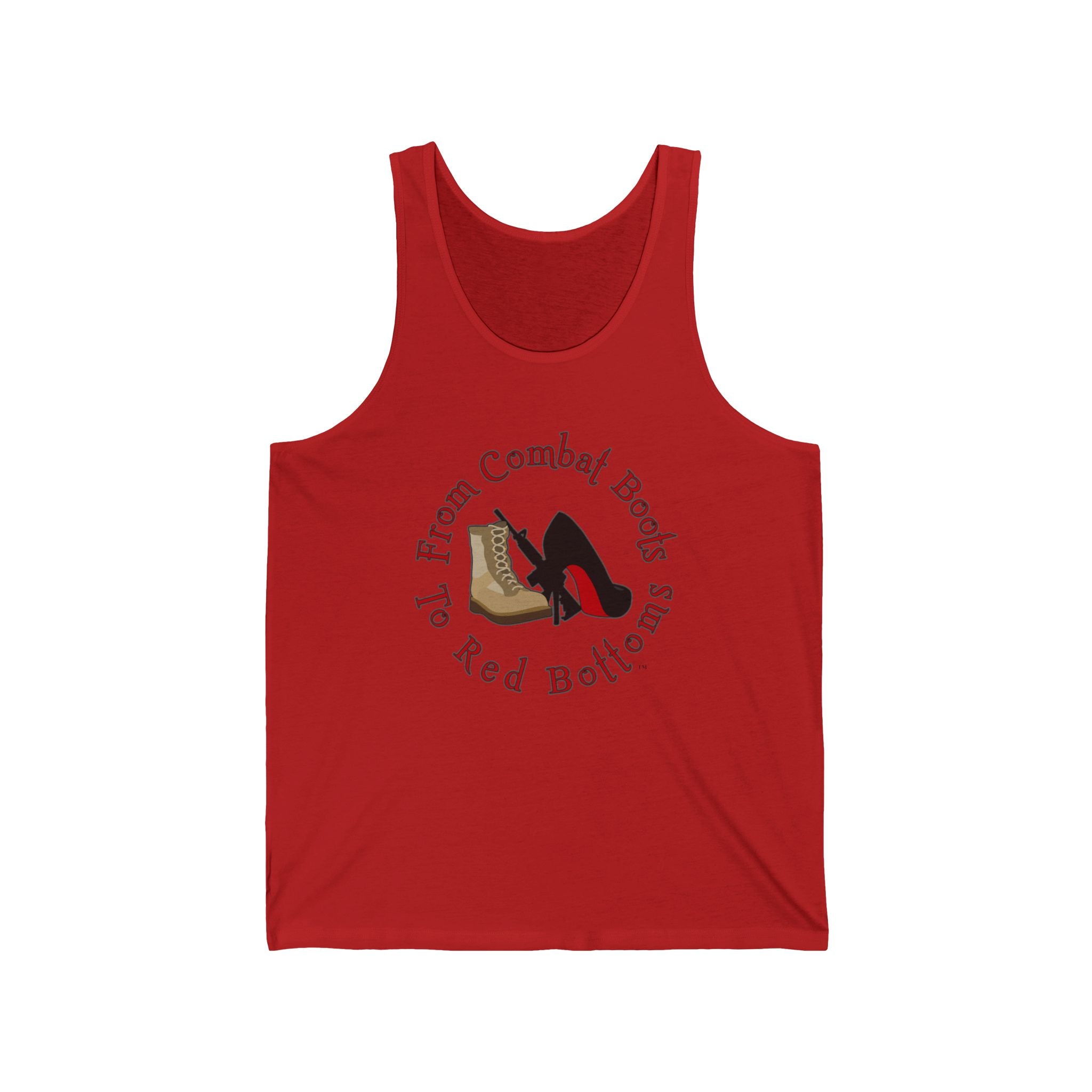 Tank Top — "To From Combat Boots To Red Bottoms" Military-to-Glow Up Graphic
