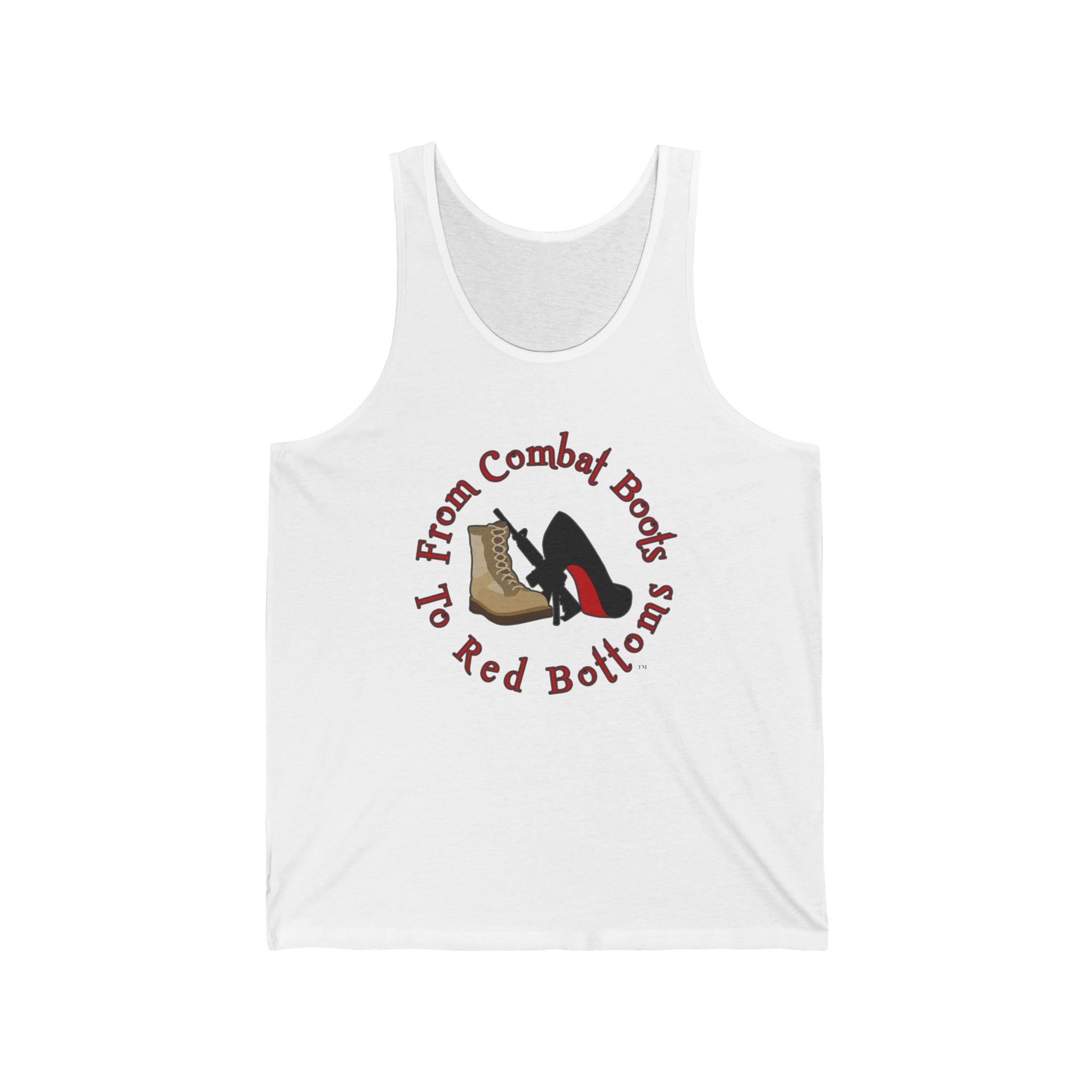 Tank Top — "To From Combat Boots To Red Bottoms" Military-to-Glow Up Graphic