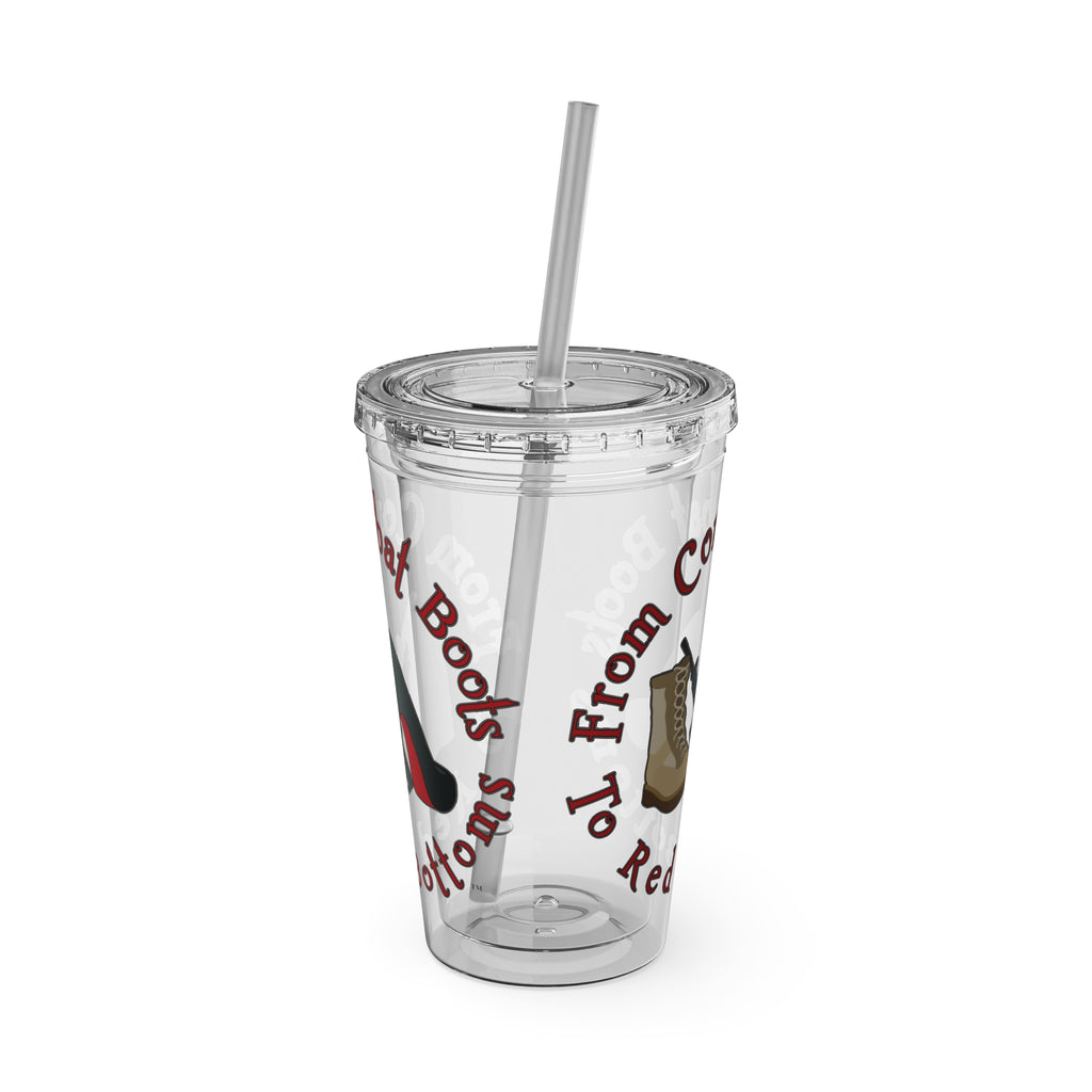 16oz Sunsplash Tumbler with Straw — 'Red Bottoms' Combat Boots Graphic