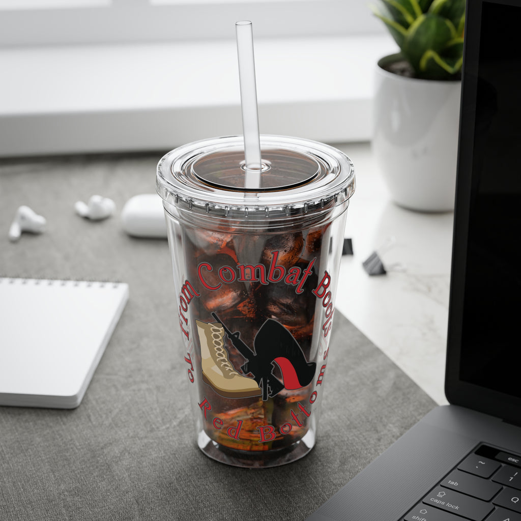 16oz Sunsplash Tumbler with Straw — 'Red Bottoms' Combat Boots Graphic
