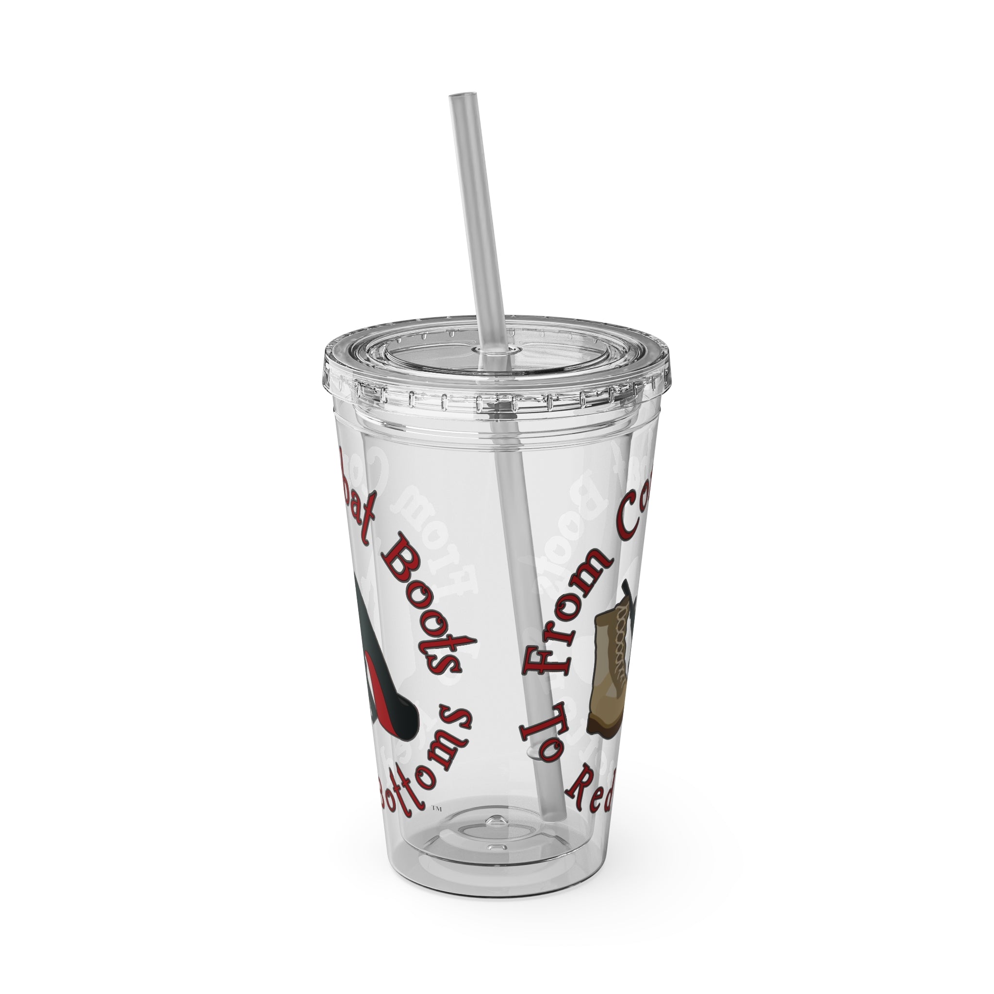 16oz Sunsplash Tumbler with Straw — 'Red Bottoms' Combat Boots Graphic