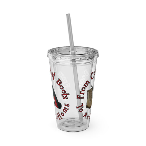16oz Sunsplash Tumbler with Straw — 'Red Bottoms' Combat Boots Graphic